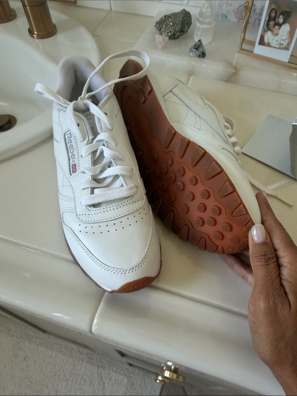 Reebok White Leather Sneakers with Gum Outsole - Women's